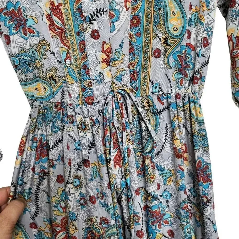 Paani Paisley Floral Midi Tiered Dress Boho Cottagecore Size Medium